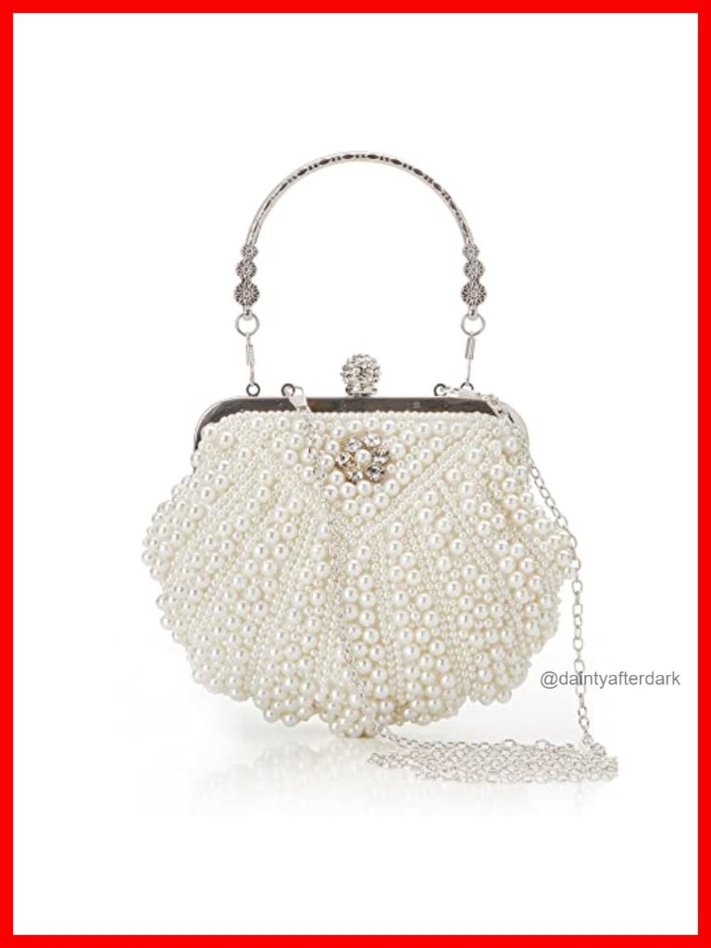 Pearl Clutch Evening Bag with Chain - Satin Bridal Handbag